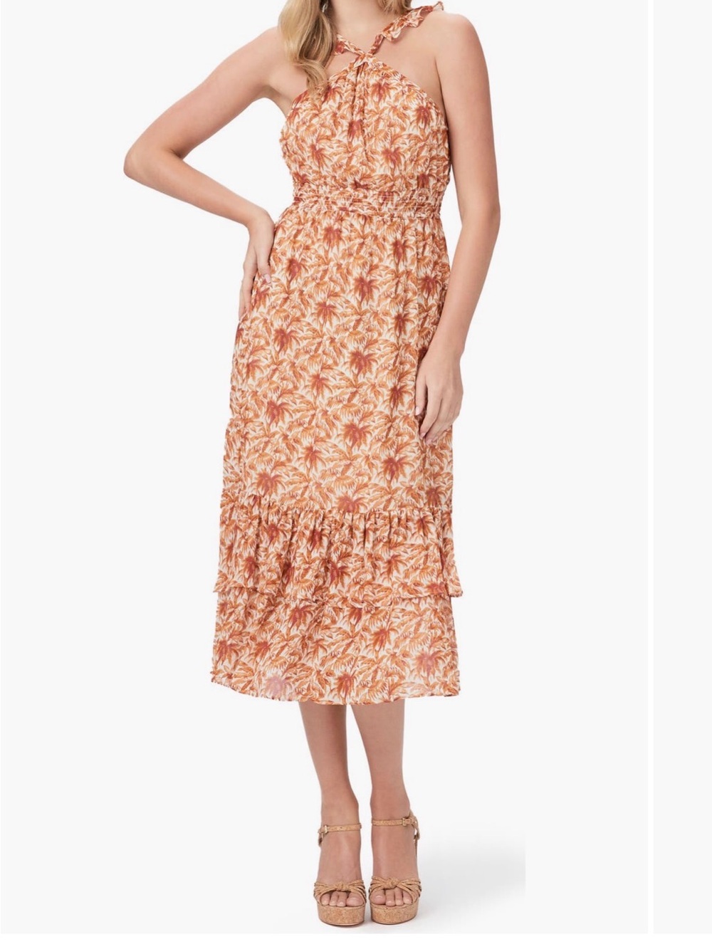 Palm-Print Silk Halter Dress